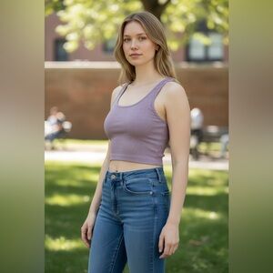 OQQ Lavender Sleeveless Crop Top LARGE